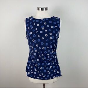 Anne Klein Blue White Floral Blouse Top Women Size large
